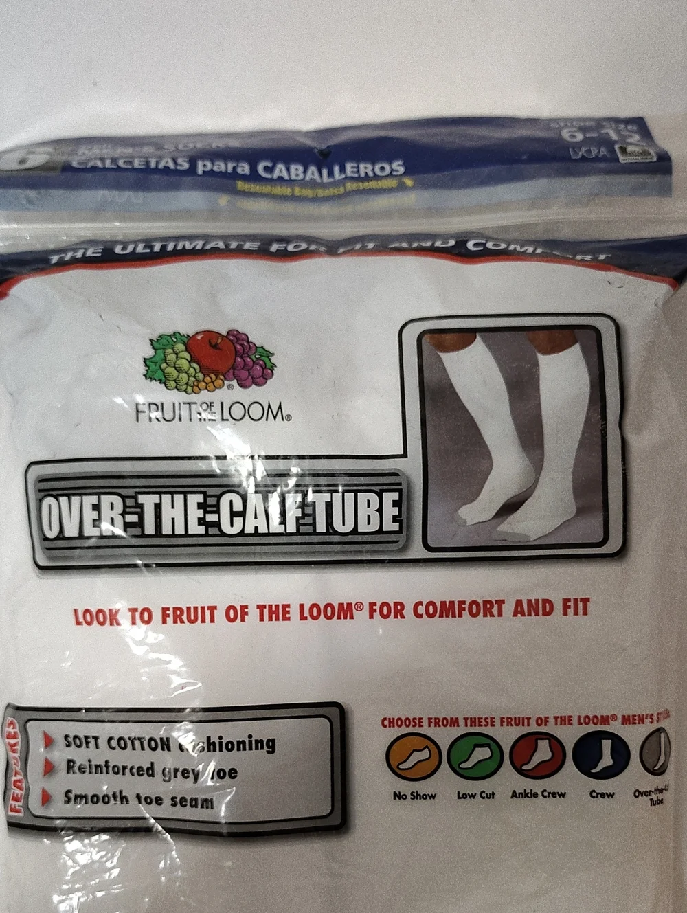 Vtg Fruit of the Loom Men’s Over-the-Calf Tube Socks – White - 6 Pack -Size 6-12